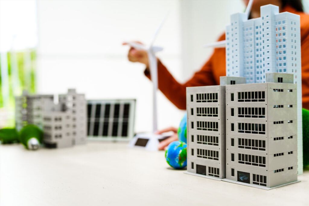 maqueta de edificio en primer plano